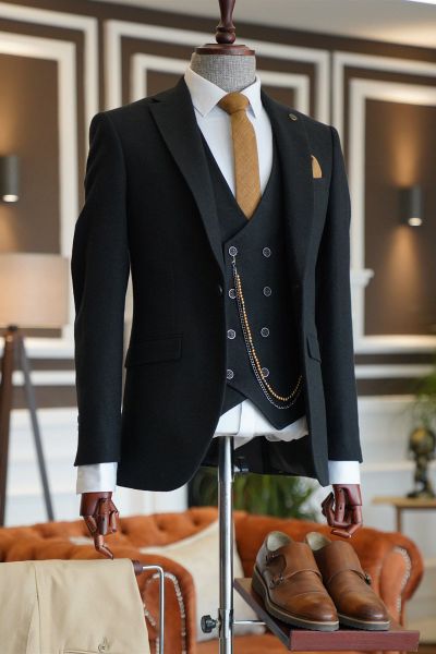 Black Formal Business Suit with Notched Lapel