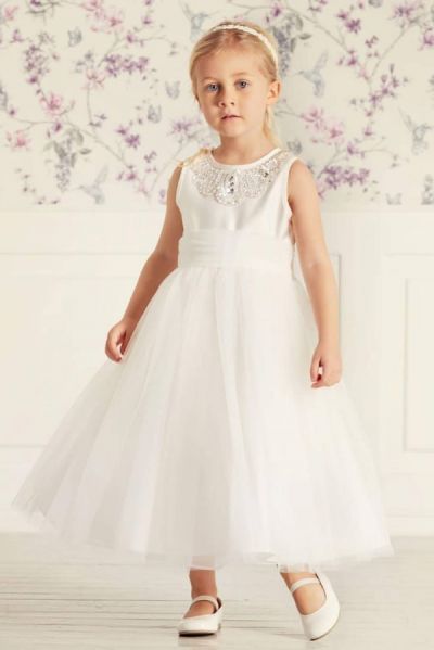 Jewel Neck Sleeveless Tulle Flower Girl Dress With Beading