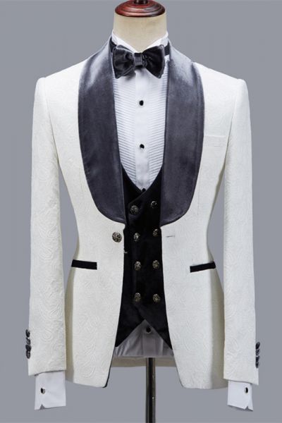 Jacquard Slim Fit Shawl Lapel Men's Suit for Wedding