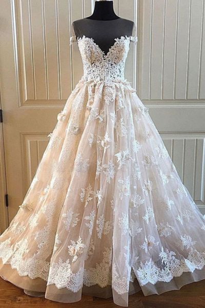 A-line Sweetheart Neck Floor-length Tulle Bridal Dress With Lace