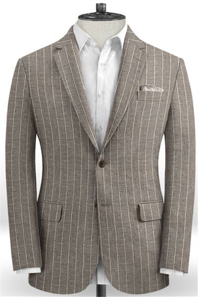 Dark Gray Striped Men Suits