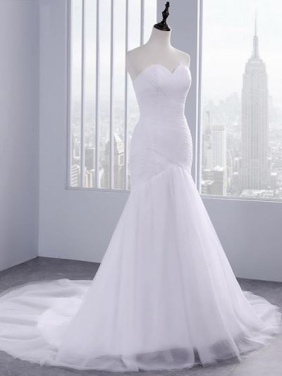 Mermaid Strapless Tulle Wedding Dress With Ruffles