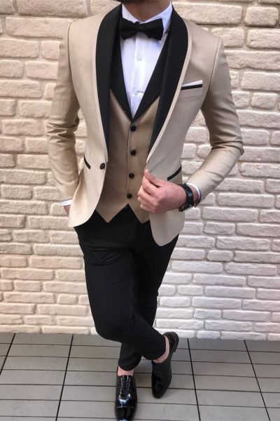 Gold Champagne 3 Piece Wedding Suit