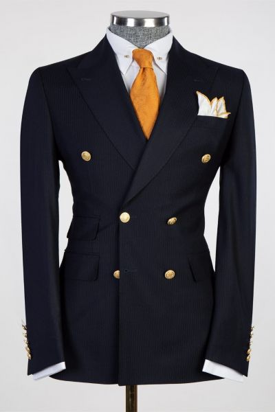 Black Stripe Two Pieces Men Suit with Peaked Lapel