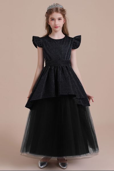 A-line Short Sleeves Ankle-length Tulle Flower Girl Dress With Tiered