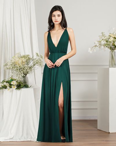 A-line V-neck Sleeveless Floor-length Spandex Evening Dress With Ruffles
