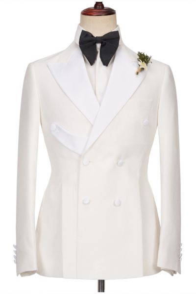 White Peaked Lapel Double Breasted Wedding Men Suit