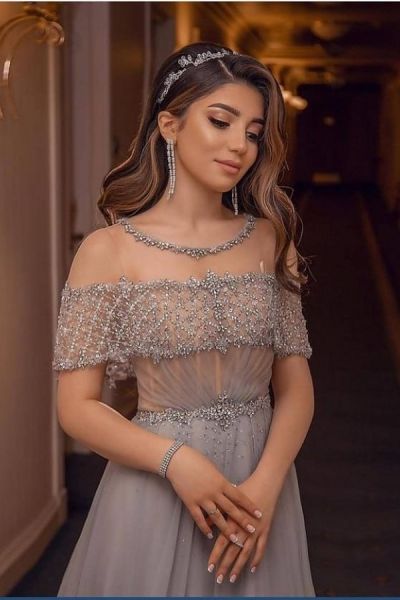 Column Jewel Neck Sleeveless Floor-length Tulle Evening Gown With Beading