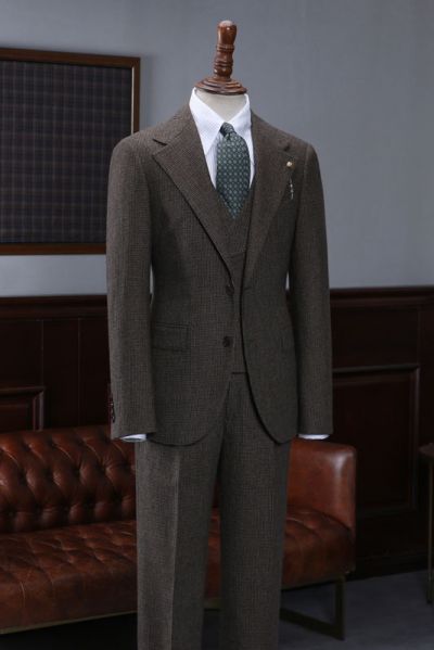 Coffee Small Plaid Business Suit For Men