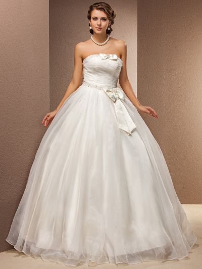 Ball Gown Strapless Sleeveless Floor-length Lace Bridal Attire With Lace