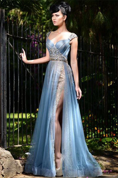 A-line Straps Sleeveless Floor-length Evening Dress With Crystal