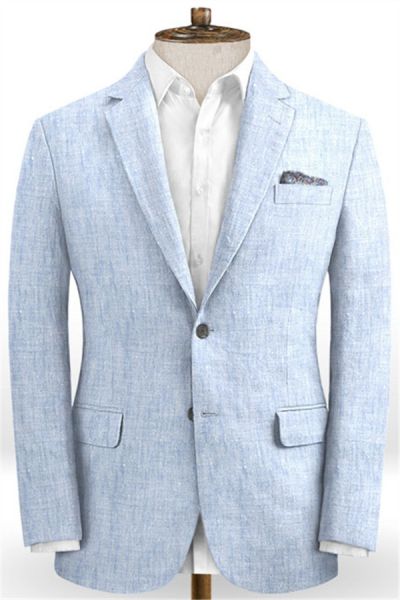Sky Blue Cotton Linen Wedding Suit