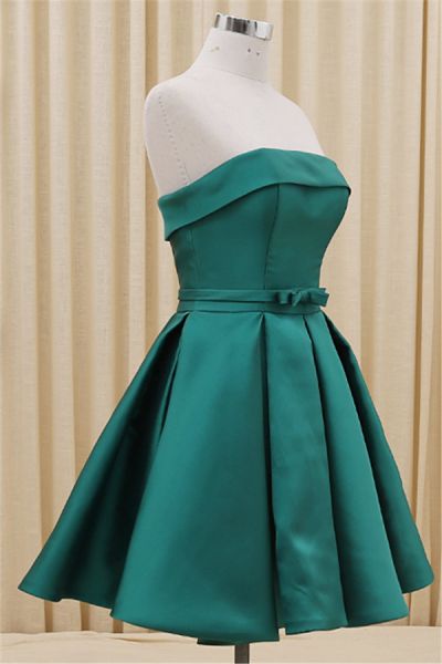 A-line Strapless Sleeveless Mini Satin Homecoming Gown With Bow