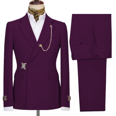 Dark Purple Notch Lapel Business Men Suit