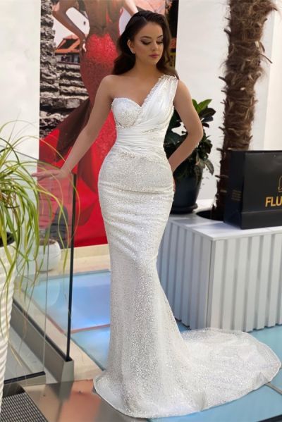 Mermaid One Shoulder Sleeveless Floor-length Evening Dress With Ruffles