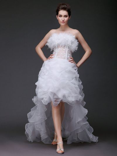 Ball Gown Strapless Sleeveless Asymmetrical Tulle Wedding Gown With Sweep / Brush Train
