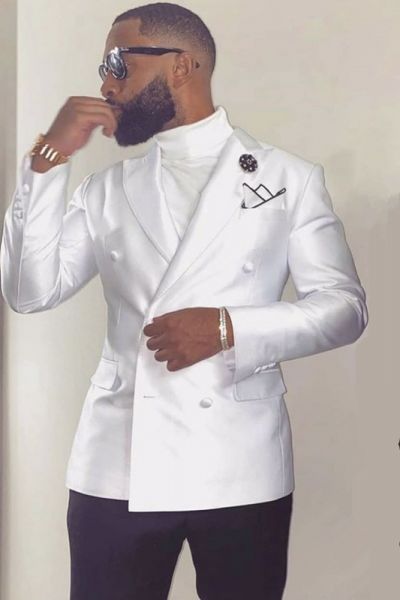 White Peaked Lapel Double Breasted Wedding Groom Suit