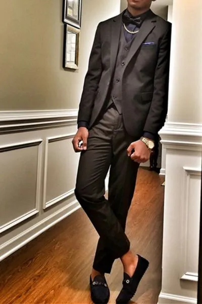 Black Notch Lapel Three-Piece Formal Business Suit