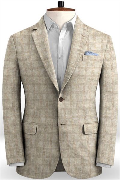 Khaki Linen Men Suits