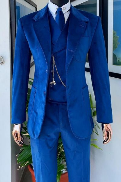 Royal Blue Three Pieces Men Suit for Prom with Notched Lapel