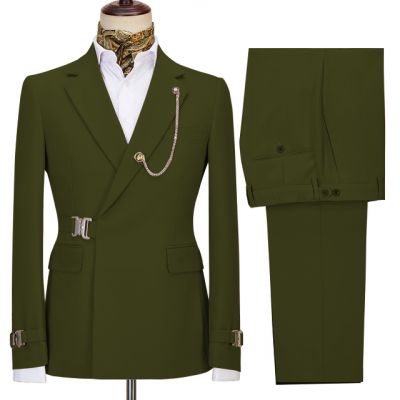 Pure Green Notched Lapel Business Men Suit