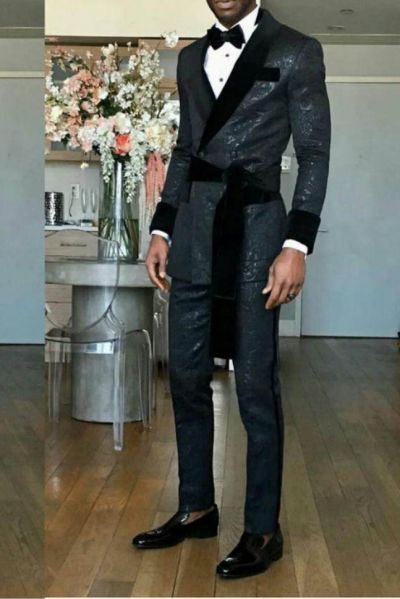 Black Double Breasted Slim Fit Wedding Groom Suit