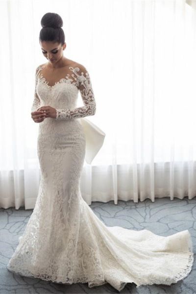 Mermaid Sweep / Brush Train Bridal Dress With Lace