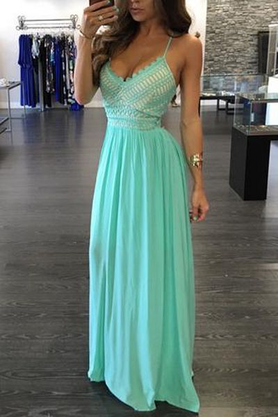 A-line Spaghetti Straps Sleeveless Floor-length 100D Chiffon Evening Dress