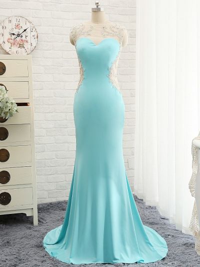 Mermaid Sleeveless Sweep / Brush Train Formal Dress With Crystal