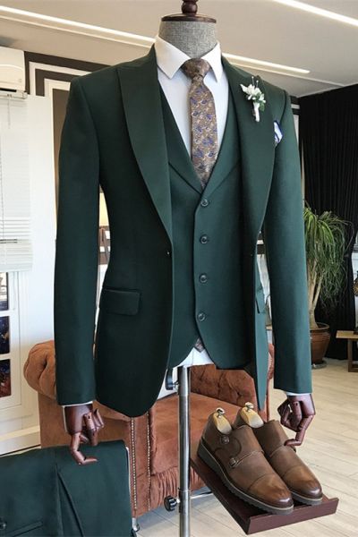 Dark Green Peaked Lapel Men's Suit for Prom