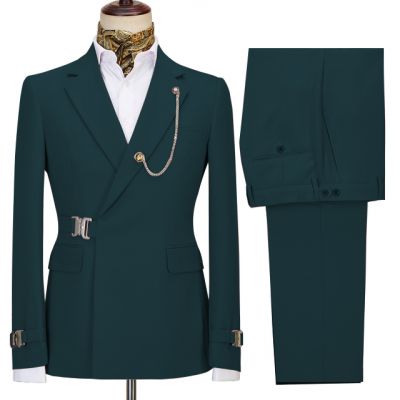 Dark Green Notched Lapel Business Men Suit
