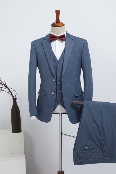 Blue 3 Pieces Slim Fit Business Suit