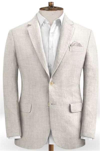 Ivory Linen Wedding Men Suits