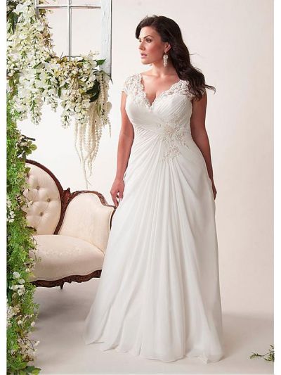 Mermaid V-neck Sleeveless Court Train 100D Chiffon Wedding Dress With Lace