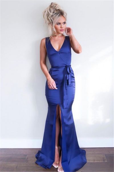 Column V-neck Sleeveless Floor-length Formal Dress