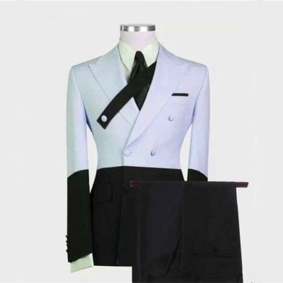 Sky Blue  Peaked Lapel Men's Suit