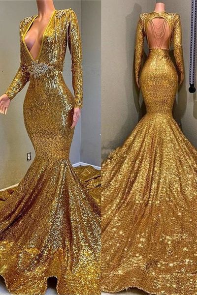 Mermaid Long Sleeves Floor-length Evening Gown With Sequins