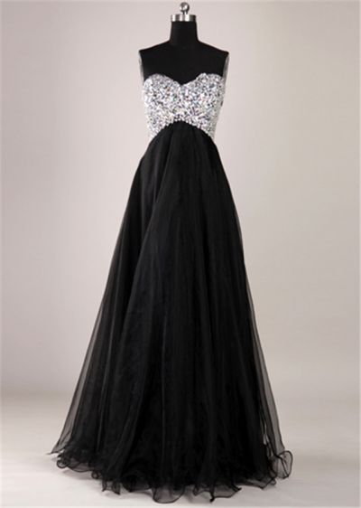 A-line Sweetheart Neck Sleeveless Floor-length Tulle Evening Dress With Beading