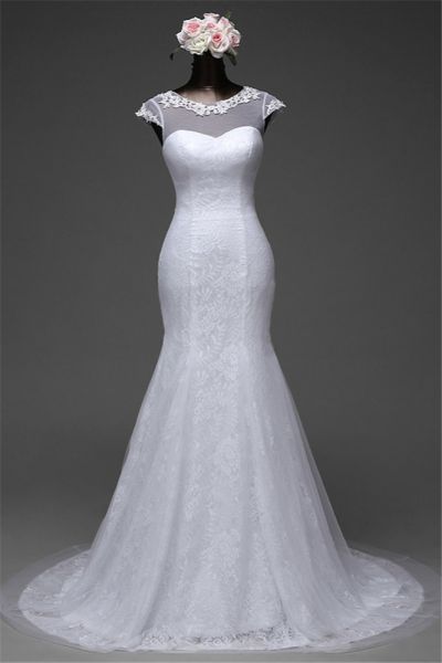 Mermaid Jewel Neck Sleeveless Floor-length Tulle Wedding Dress With Lace