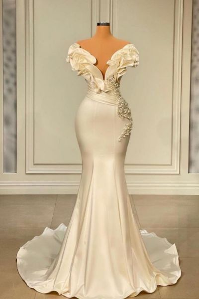 Mermaid Sweetheart Neck Sleeveless Floor-length Stretch Satin Formal Wear With Ruffles