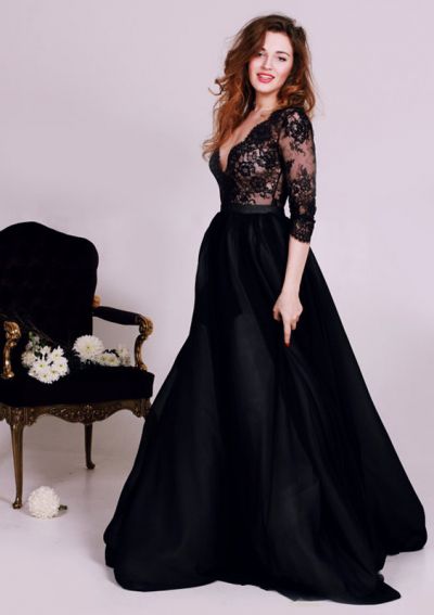 A-line Plunging Neckline Floor-length Formal Dress