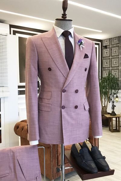 Pink Double Breasted Prom Suit