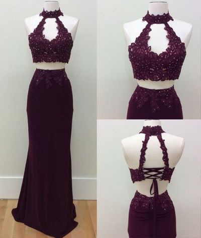 Column High Neck Sleeveless Court Train Evening Gown With Lace