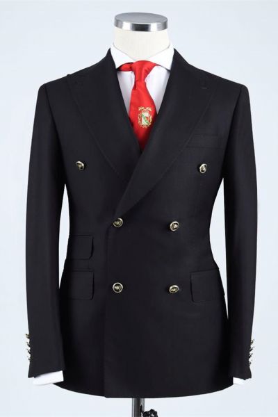 Black Double Breasted Peaked Lapel Men Suit
