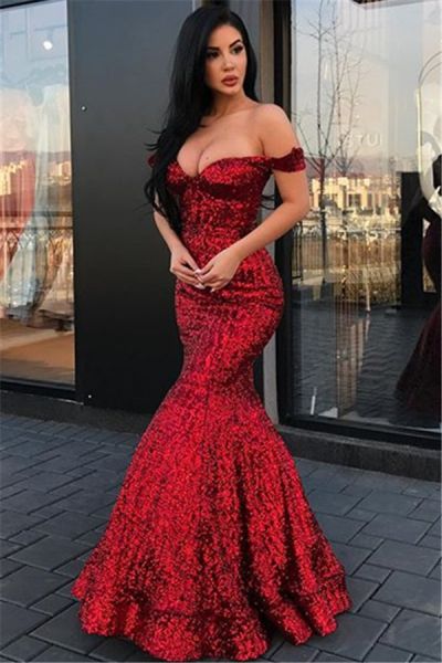 Mermaid Off-the-shoulder Sleeveless Floor-length Evening Dress With Sequins
