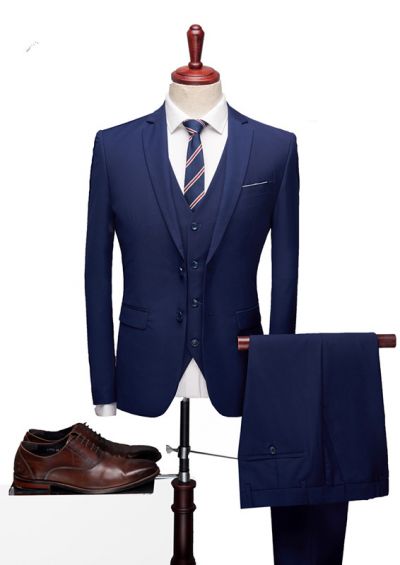Dark Navy Three-Piece Tuxedo with Notched Lapel