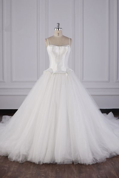 Ball Gown Spaghetti Straps Sweetheart Neck Sleeveless Floor-length Satin Bridal Attire With Ruffles
