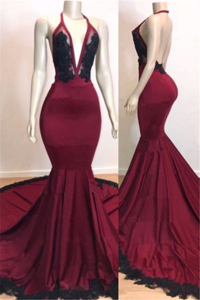 Mermaid Halter-neck Sleeveless Chapel Train Evening Dress With Lace