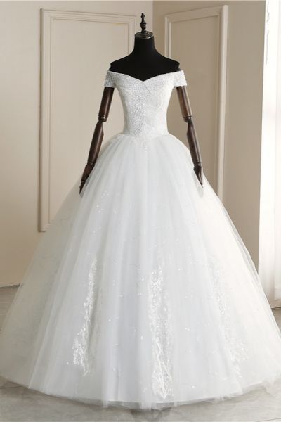 A-line Cap Sleeves Floor-length Tulle Bridal Dress With Lace
