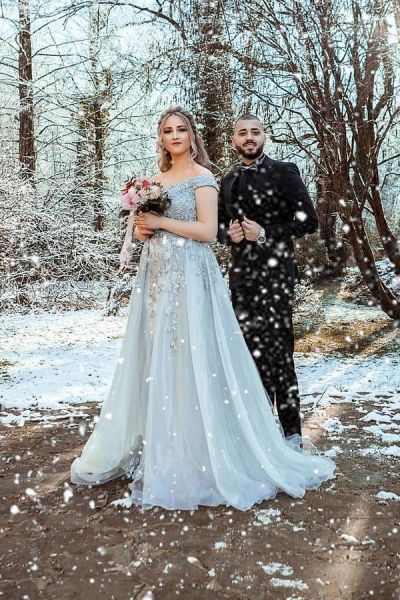 A-line Off-the-shoulder Sleeveless Floor-length Tulle Bridal Attire With Lace